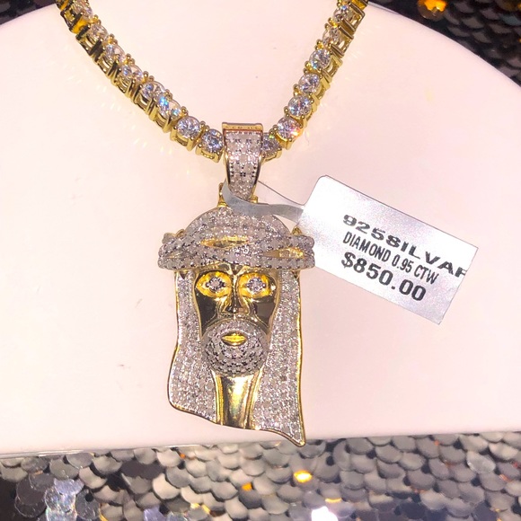 Real diamond Jesus head pendant for men not c not moissanite 10k gold vermeil